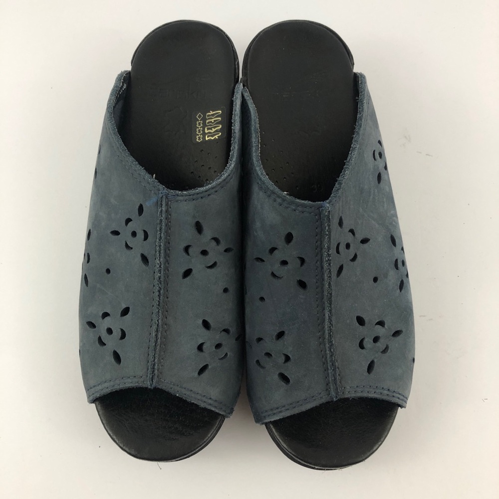 Dansko Shoes Womens 39 Blue Suede Perforated Slip on Open Toe Mules